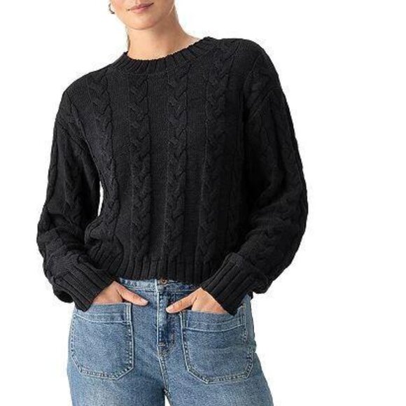 Sanctuary The Cable Crewneck Cable Knit Sweater Black NWT XXL - Picture 1 of 9